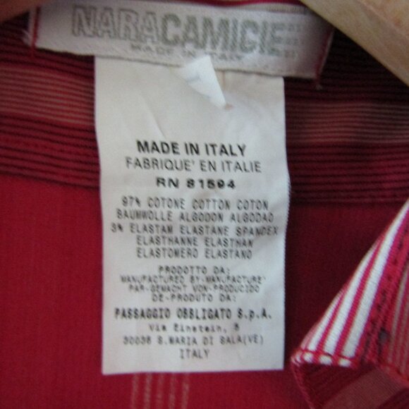 NARACAMICIE Wine Striped Cotton Button Down Shirt--Size IV--Medium/Large - Picture 2 of 3